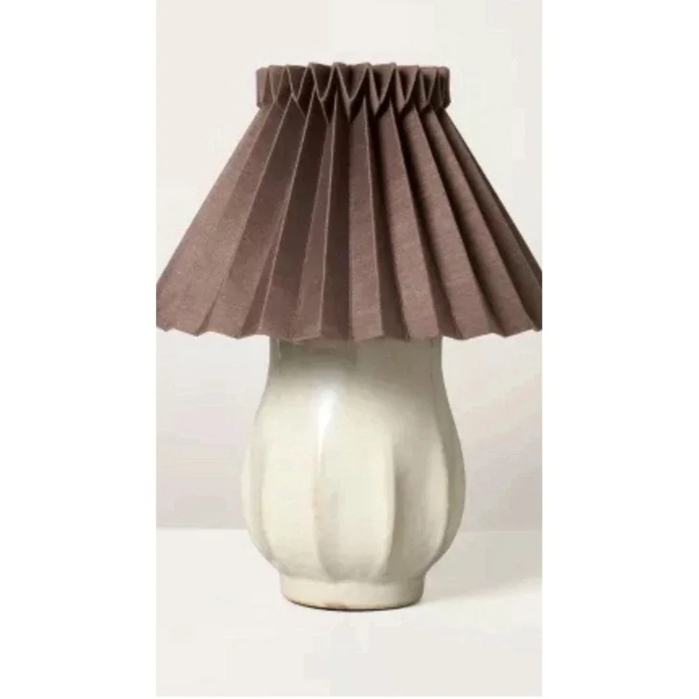 Hearth & Hand with Magnolia Ceramic Table Lamp Sour Cream w/ Brown Pleated Shade